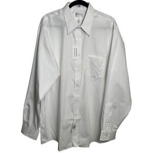 Van Heusen Men's White‎ Pinpoint Oxford Wrinkle Free Dress Shirt Size 18 36/37